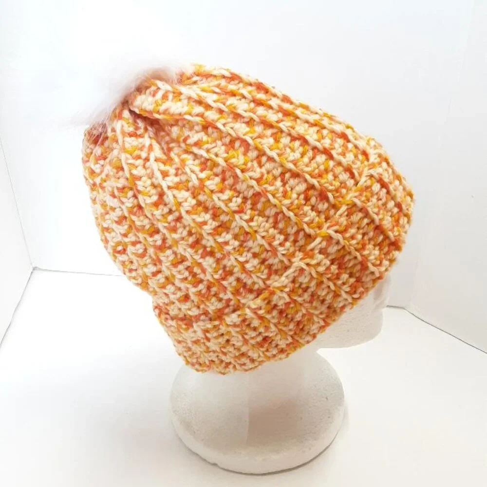 Handmade Crochet Winter Pom-Pom Beanie New - Picture 5 of 8